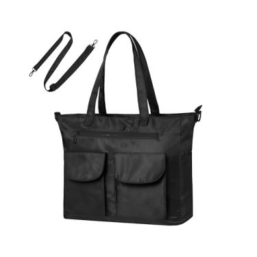 Imagem de DesKimdo Bolsa de trabalho feminina para uso diário preta com zíper, bolsa preta impermeável para viagem, academia, escola, Preto