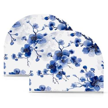 Imagem de Wassud Porta-guardanapos de acrílico Blue Cherry Blossoms, dispensador de guardanapos de papel moderno em forma de U para mesa, cozinha, sala de jantar, bancada 2 peças (comporta 50-60 guardanapos)