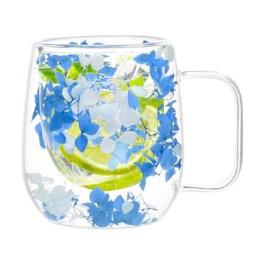 Imagem de Canecas de vidro com isolamento, copos de vidro de parede dupla | Xícara de chá de com flores secas - Copos de café isolados em camadas duplas, canecas de chá de transparente alça 200
