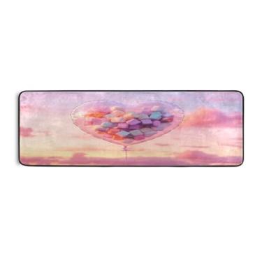 Imagem de Burbuja Tapete de corredor de balão coração dos namorados 61 x 183 cm, tapete lavável antiderrapante com suporte de borracha, tapete para sala de estar, corredor, decoração de casa