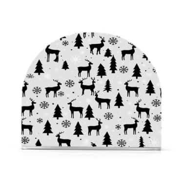 Imagem de Qilmy Porta-guardanapos de acrílico de rena de Natal, porta-guardanapos para mesas cozinha restaurante decoração de casa, suporte decorativo moderno para guardanapos de coquetel de papel de jantar 174