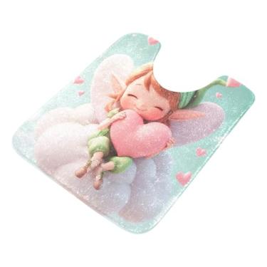 Imagem de Burbuja Tapete de banheiro Valentine Cupid, tapete de banho macio absorvente de pelúcia, base antiderrapante para piso de banheiro, oval em forma de U