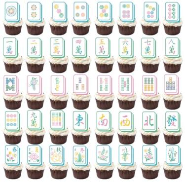 Imagem de 280 Peças de Enfeites Comestíveis para Bolos com Tema Mahjong, Decorações Fofas Papel Arroz Glutinoso para Cupcakes Sobremesas e Festas Temáticas de Jogos
