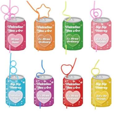 Imagem de Hxezoc 32 Pieces Valentine's Day Cards Curling Straws with Valentine's Cards Bulk, Valentine's School Classroom Exchange Gifts for Kids Valentine Prizes Supplies