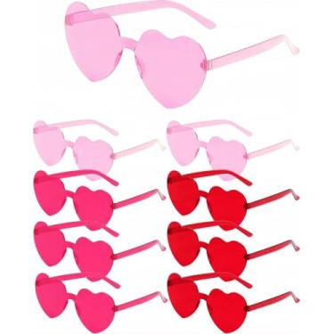 Imagem de ZHANGBY 9 pares de óculos de sol de coração em forma de coração sem moldura, moderno, cor transparente, óculos de sol de festa, Rosa, vermelho, rosa vermelho, Glasses frame width: 5.74 inch