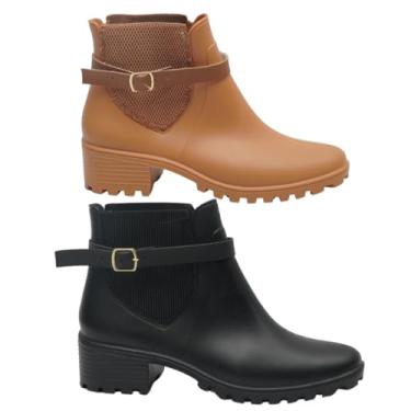Imagem de Kit 2 Pares Bota Feminina Impermeável Confortável Leve para Uso Diário (Caramelo + Preto, Medio, BR, Adulto, Faixa Numérico, 37, 38)