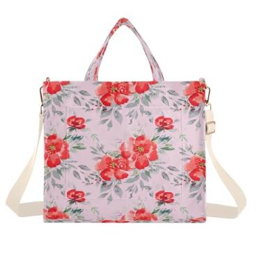 Imagem de CEBUGI Bolsa feminina Red Flowers com alça de ombro ajustável para trabalho, faculdade, viagem, P, A399, Medium
