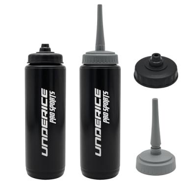 Imagem de UICE Garrafa de água com canudo, garrafas de compressão fácil de 1 litro para hóquei, canudo longo e reto embutido, garrafa de água esportiva para futebol, lacrosse, boxe, fitness-preta