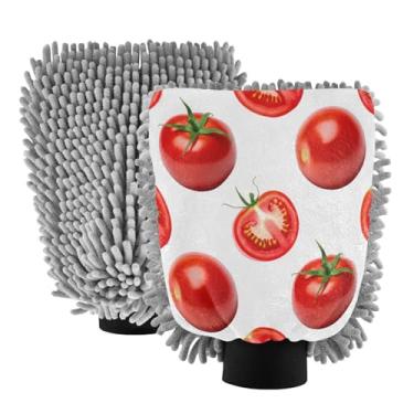 Imagem de STAYTOP Luvas de lavagem de carro de tomate, 2 peças, luvas de microfibra de chenille, sem arranhões, panos de esponja de lavagem ultra absorventes para carros, limpeza doméstica - M