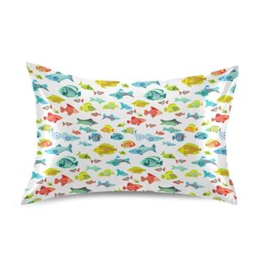 Imagem de Burbuja Fronha de cetim de peixe colorido para cabelo e pele tamanho padrão 51 x 66 cm, fronha super macia antirrugas com fecho de envelope