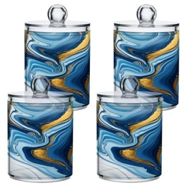 Imagem de STAYTOP 2 frascos de boticário com dispensador Qtip para banheiro com etiquetas – Recipiente de armazenamento Qtip de plástico transparente para bola de algodão, cotonete, grão de café - textura de