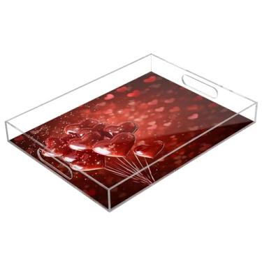 Imagem de STAYTOP Bandeja acrílica para servir Dia dos Namorados corações vermelhos 15,7 x 11,20 cm, bandejas decorativas à prova de derramamento, organizador de bancada para café da manhã, chá, comida