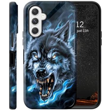 Imagem de RAUEDWDJS Capa para Samsung Galaxy A14 5G, compatível com carregamento sem fio, capa protetora híbrida resistente à prova de choque de camada dupla de 6,6 polegadas 2023, Lobo irritado