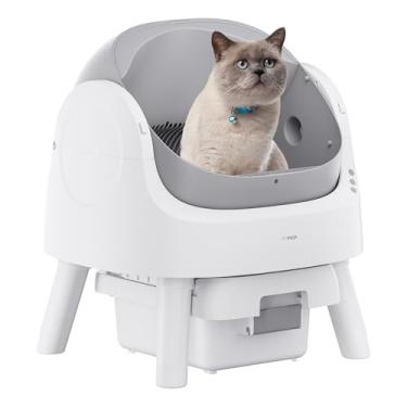 Imagem de Caixa de areia para gatos autolimpante, caixa de areia aberta para vários gatos, caixa de areia automática para gatos com forros e tapete incluídos, cinza