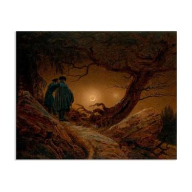 Imagem de Dois homens contemplando a lua por Caspar David Friedrich Impressões em tela Well Decor The World Classic Art Reproduções de arte grande giclée arte de parede para sala de estar decoração de casa 65 x