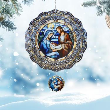 Imagem de Riletese Jesus Wind Spinners Outdoor - Cristão para mulheres, Natal Inverno Natividade Metal Wind Spinner para Pátio Ornamento de Jardim, Escultura de Vento Cinética Pendurada 30 cm