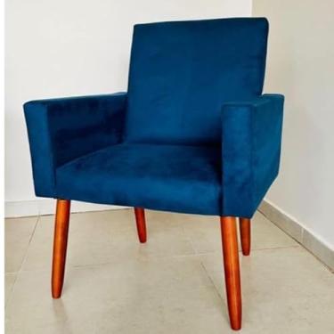 Imagem de Poltrona Estofada para Sala Quarto e Escritório – Conforto e Estilo em Suede Pés Palito Madeira Eucalipto Reflorestado (azul marinho)