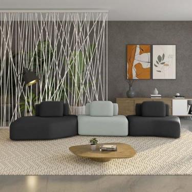 Imagem de Sofá Ilha Sala de Estar Dakota 3 Módulos 484cm Encostos Almofadas Soltas Veludo Preto/Cinza Claro G33 - Gran Belo