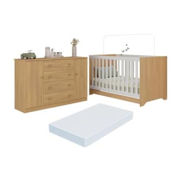 Imagem de Berço Americano 3 em 1 com Colchão Incluso e Cômoda 2 Portas 4 Gavetas Encanto Multimóveis Mp4703 Madeirado
