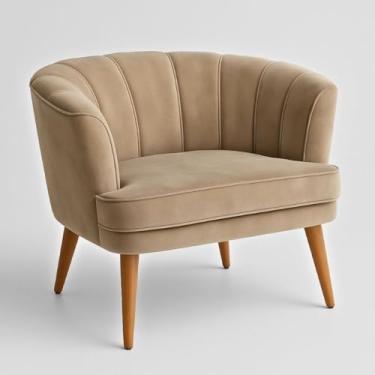 Imagem de Poltrona Moderna para Recepção Clínica Confortável em Tecido Veludo Pés Palito de Madeira Reforçada Design Minimalista (Cappuccino)