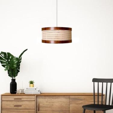 Imagem de Luminária Pendente Barcelona em Palha Indiana e Couro Sintético Fio Branco