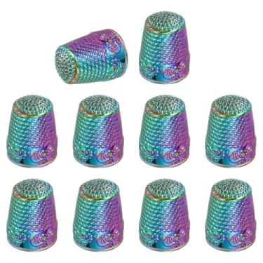 Imagem de PATIKIL Dedal de costura, 10 peças de dedais de metal para costura à mão, protetor de dedo, quilting, kits de suprimentos de artesanato, acessórios, bordado, à mão, ferramentas DIY, multicolorido