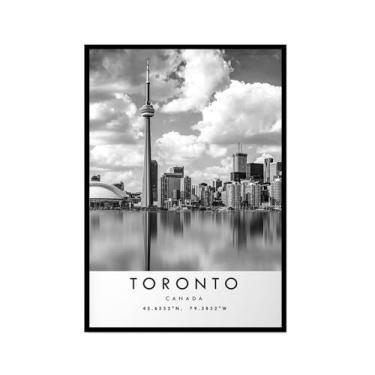 Imagem de Pôster de viagem preto e branco impressão paisagem da cidade do mundo pintura em tela Toronto arte de parede decoração de casa (16 x 24 polegadas (40 x 60 cm), moldura para fotos)