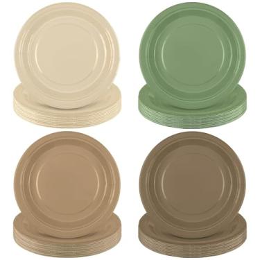 Imagem de Kochorie 72 peças de pratos de papel florestal 18 cm a granel sálvia verde marrom pratos descartáveis de mesa de festa safári decorações de mesa tema animal suprimentos de festa para aniversário