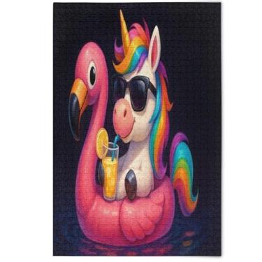 Imagem de Quebra-cabeça fofo de unicórnio legal adulto 500 peças arte família jogo pintura criativa colorido quebra-cabeças família amantes presentes, 500 peças, 52 x 37,8 cm