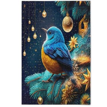 Imagem de Quebra-cabeça estrela árvore de Natal pássaro azul 500 peças adultos, presentes divertidos de elefantes brancos para a família, quebra-cabeças decorativos de arte animal, 500 peças, 52 x 37,8 cm