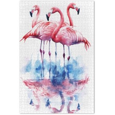 Imagem de Quebra-cabeça flamingos aquarela 1000 peças adultos pintura animal decoração divertido família quebra-cabeça divertido bobo, 29,5 x 19,7 polegadas