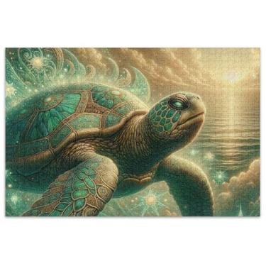 Imagem de Quebra-cabeça fantasia vintage tartaruga marinha 1000 peças adultos colorido floral rígido jogo puzzle presentes