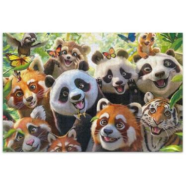 Imagem de Quebra-cabeça animais selvagens panda guaxinim 1000 peças adultos pintura de arte floral natureza quebra-cabeça presentes para amantes de quebra-cabeça