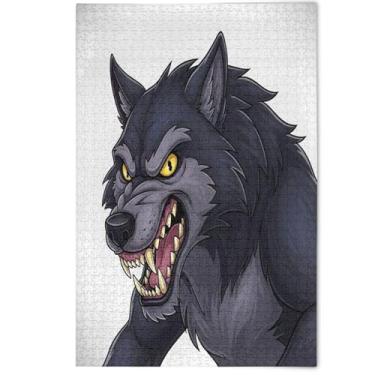 Imagem de Quebra-cabeça adulto com estampa animal lobo feroz 1000 peças, elefante branco natureza grandes quebra-cabeças floral paisagem arte, 1000 peças, 75 x 50 cm