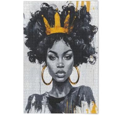 Imagem de Quebra-cabeça 1000 peças adulto preto rainha dourada pintura divertida elefantes brancos presentes arte prima arte animal arte pintura, 1000 peças, 75 x 50 cm