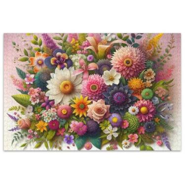 Imagem de Quebra-cabeça floral feliz dia das mães para adultos 1000 peças arte flor quebra-cabeça duro elefante branco presentes engraçados