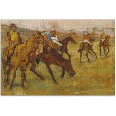Imagem de Edgar Degas Prints Jockeys Artwork 1000 peças quebra-cabeça para adultos quebra-cabeça brinquedo arte cena inverno quebra-cabeças família elefante branco presentes, 75 x 40 centímetros