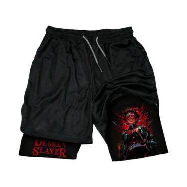 Imagem de Shorts Masculinos Demon Slayer Dupla Camada 2 Em 1 Impressão De Anime 