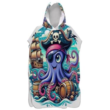 Imagem de Joisal Lindo polvo animal desenho animado surf poncho adulto trocador plus size praia ponchos para homens praia moletom toalha floral