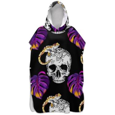 Imagem de Joisal Poncho de surfe preto de caveira engraçada para trocador de roupa de praia com capuz toalha de natação plus size ponchos adultos para mulheres