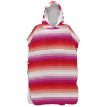 Imagem de Joisal Poncho de surf rosa listrado arco-íris para adultos roupão de banho toalhas com capuz absorventes femininos ponchos com capuz