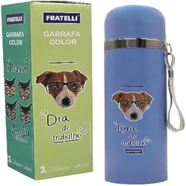 Imagem de Garrafa, pet, aco inoxidavel, azul, para, transportar, liquidos, 480ml,elegante