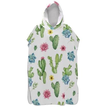 Imagem de Joisal Aquarela cacto flores verde surfe poncho trocador roupão para adultos toalha de natação com capuz plus size ponchos femininos com capuz