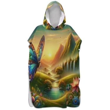 Imagem de Joisal Poncho de surfe multicolorido de borboleta brilhante para trocador adulto plus size ponchos de praia para homens com capuz impressão toalha de praia