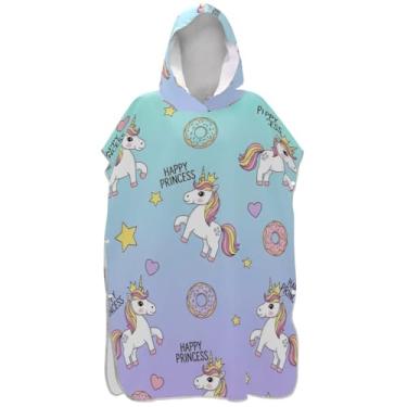 Imagem de Joisal Trocador de poncho de surfe para toalha de praia com capuz Adul Ponchos femininos plus size com capuz, unicórnios fofos, gradiente pastel