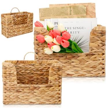 Imagem de Dunzoom 2 cestas de tecido, cesta de parede pendurada, cestas de armazenamento de jacinto de água com alças, organizador de arquivos de parede, suporte de revista para casa, escritório, fazenda (35,5