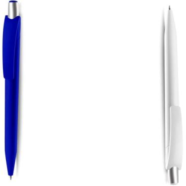 Imagem de Caneta Esferográfica Retrátil Executiva, Azul, Metal e Plástico, Escrita 0.7mm, Acabamento Fosco, Grip Metálico, Design Cilíndrico, para Escrita Geral (Azul e Branco)