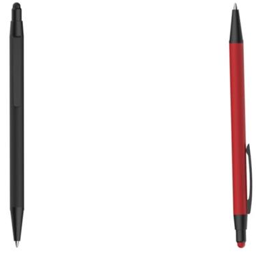 Imagem de Caneta Esferográfica em Metal Emborrachada com Ponta Touch, Escrita Azul, Média, Ambidestro, Cilíndrico (Preto e Vermelho)