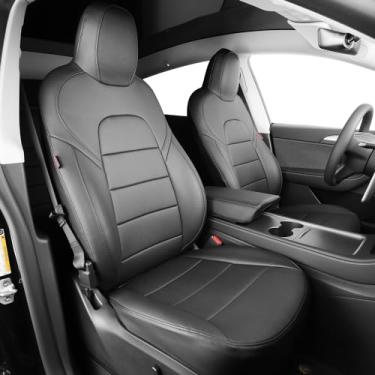Imagem de coverdream Capas de assento de couro personalizadas para Tesla Model Y 2026, totalmente cobertas, capas de apoio de braço incluídas, protetor de assento de carro respirável à prova d'água (conjunto