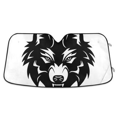 Imagem de Persiana personalizada lobo preto branco animal selvagem carro para-sol para-brisa engraçado universal dobrável carros persianas para janelas dianteiras automotivo floral M, 139.7 cm x 70.1 cm